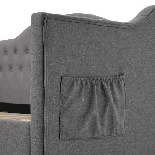 Cama de solteiro de linho 90x200cm com 2 gavetas,cinzento