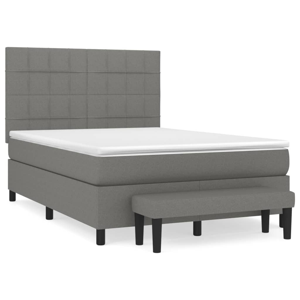 Cama box spring con colchón tela gris oscuro 140x200 cm bloques con cuadros