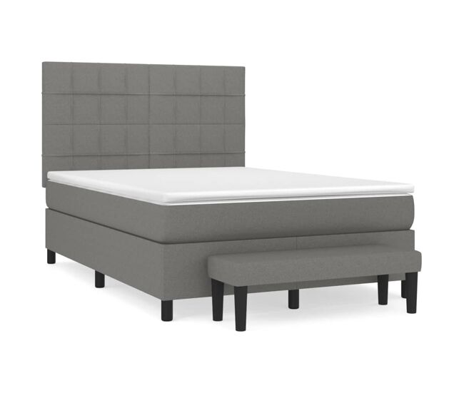 Cama box spring con colchón tela gris oscuro 140x200 cm bloques con cuadros
