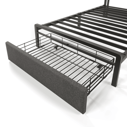 Cama de solteiro de linho 90x200cm com 1 gaveta e luz LED,cinzento