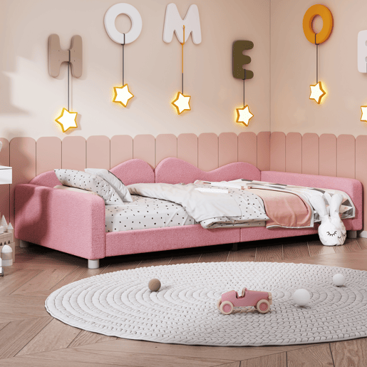 Sofá-cama 90x200 cm em tecido felpudo francês - com estrado de molas - Rosa