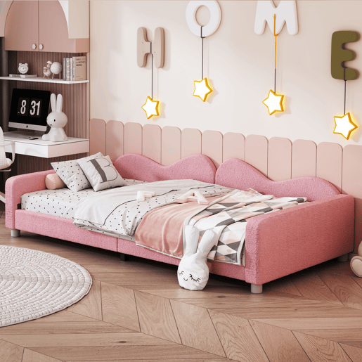 Sofá-cama 90x200 cm em tecido felpudo francês - com estrado de molas - Rosa