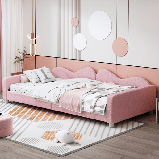 Sofá-cama 90x200 cm em tecido felpudo francês - com estrado de molas - Rosa
