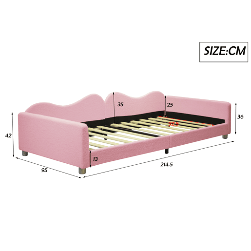 Sofá-cama 90x200 cm em tecido felpudo francês - com estrado de molas - Rosa