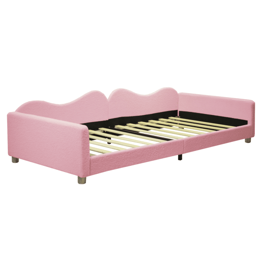 Sofá-cama 90x200 cm em tecido felpudo francês - com estrado de molas - Rosa