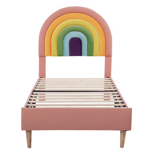 Cama de veludo para criança - 90x200 cm - com cabeceira colorida ajustável - Rosa