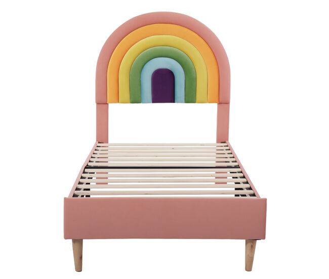 Cama infantil de terciopelo - 90x200 cm - con cabecero ajustable de color - rosa