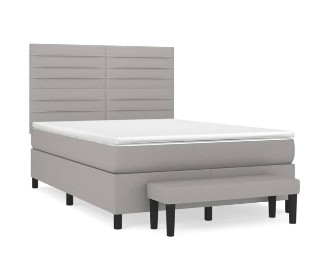 Cama box spring con colchón tela gris claro 140x200 cm rayas horizontales