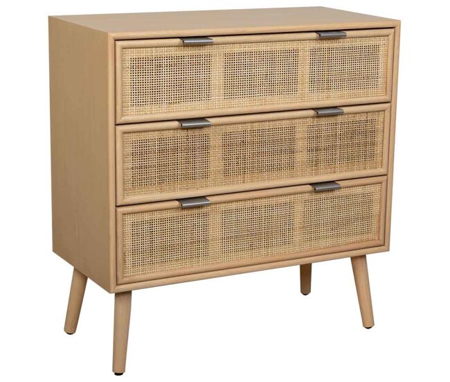 Cómoda de MDF y rattan 3 cajones marrón 75x35x78h cm