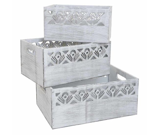 Cestos set 3 pzasde madera blanco 35x25x15h-30x20x14h-25x15x13