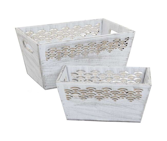 Cestos set 2 pzasde madera blanco 25x17x12h-20x12x9,5