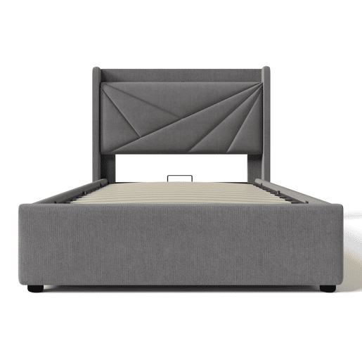 Cama de solteiro de linho 90x200cm com armazenamento,cinzento