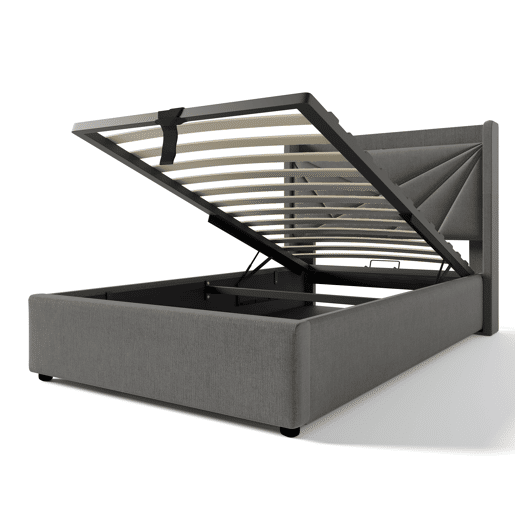 Cama de solteiro de linho 90x200cm com armazenamento,cinzento