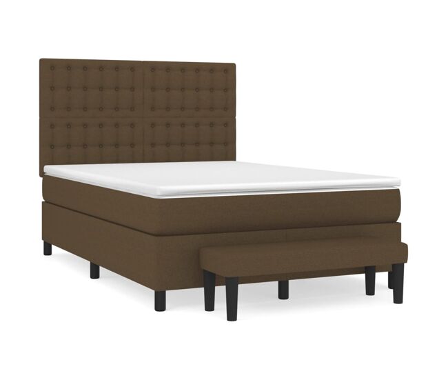 Cama box spring con colchón tela marrón oscuro 140x190 cm botones
