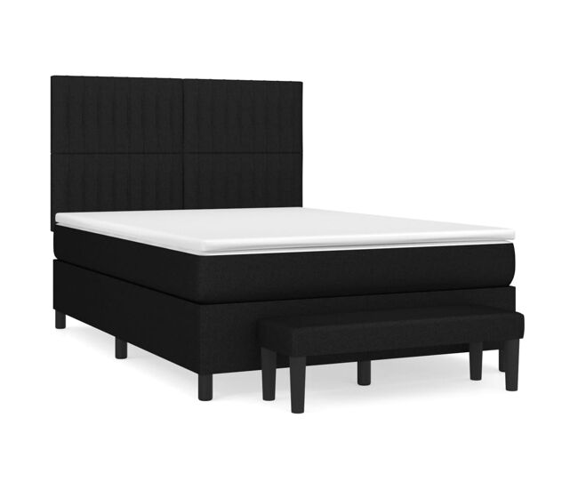Cama box spring con colchón tela negro 140x190 cm rayas verticales