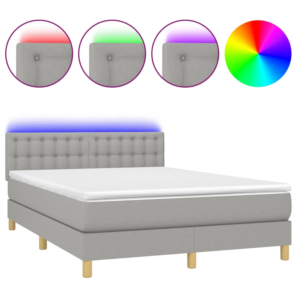 cama box spring colchon y luces led tela gris claro 140x190 cm botones