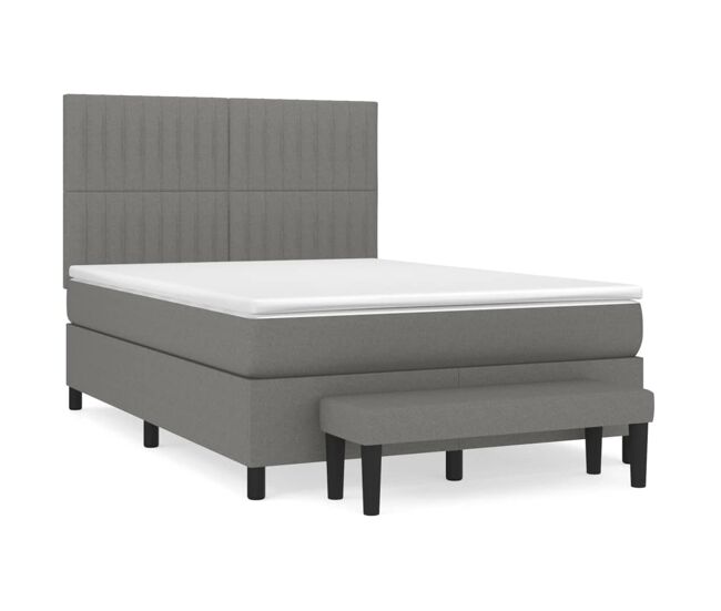 Cama box spring con colchón tela gris oscuro 140x200 cm rayas verticales