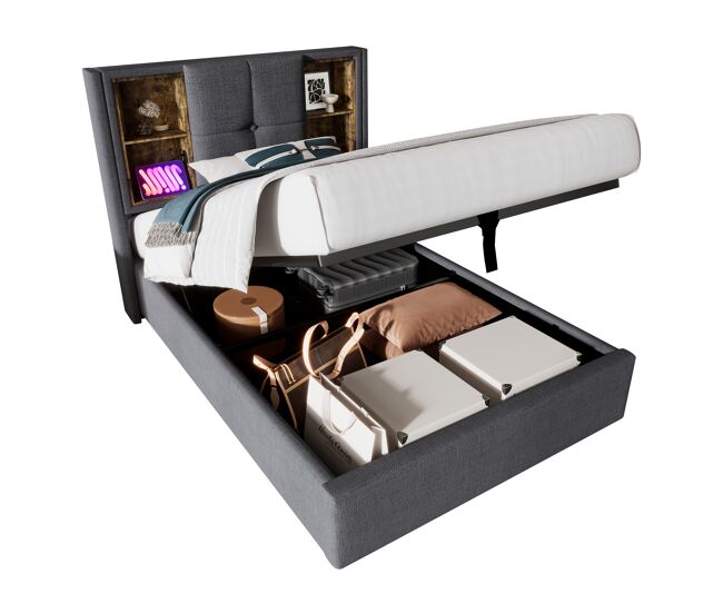 Cama individual de algodón 90x200cm con almacenaje,gris