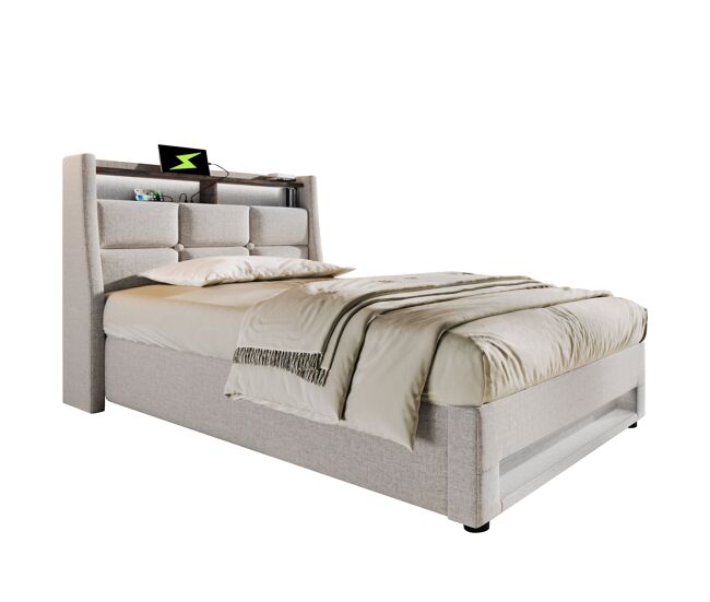 Cama individual de lino con almacenaje 95x210