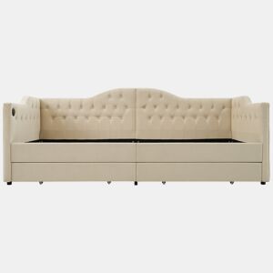 Cama de solteiro de veludo 90x200cm com 2 gavetas,bege