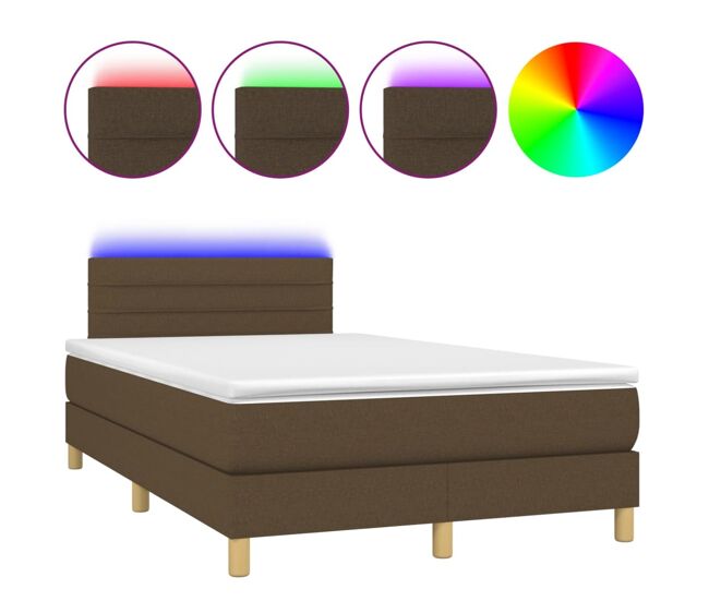 Cama box spring con colchón y led tela marrón oscuro 120x200 cm rayas horizontales
