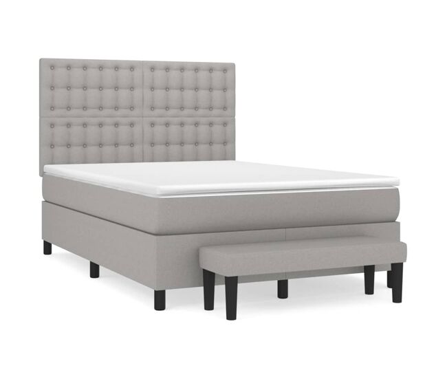 Cama box spring con colchón tela gris claro 140x200 cm botones