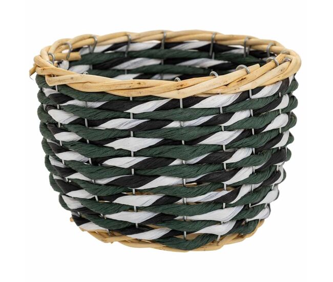 Cesto de madera y cuerda de papel verde d21x13