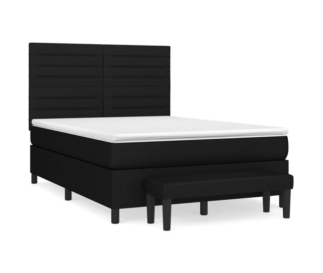 Cama box spring con colchón tela negro 140x200 cm rayas horizontales