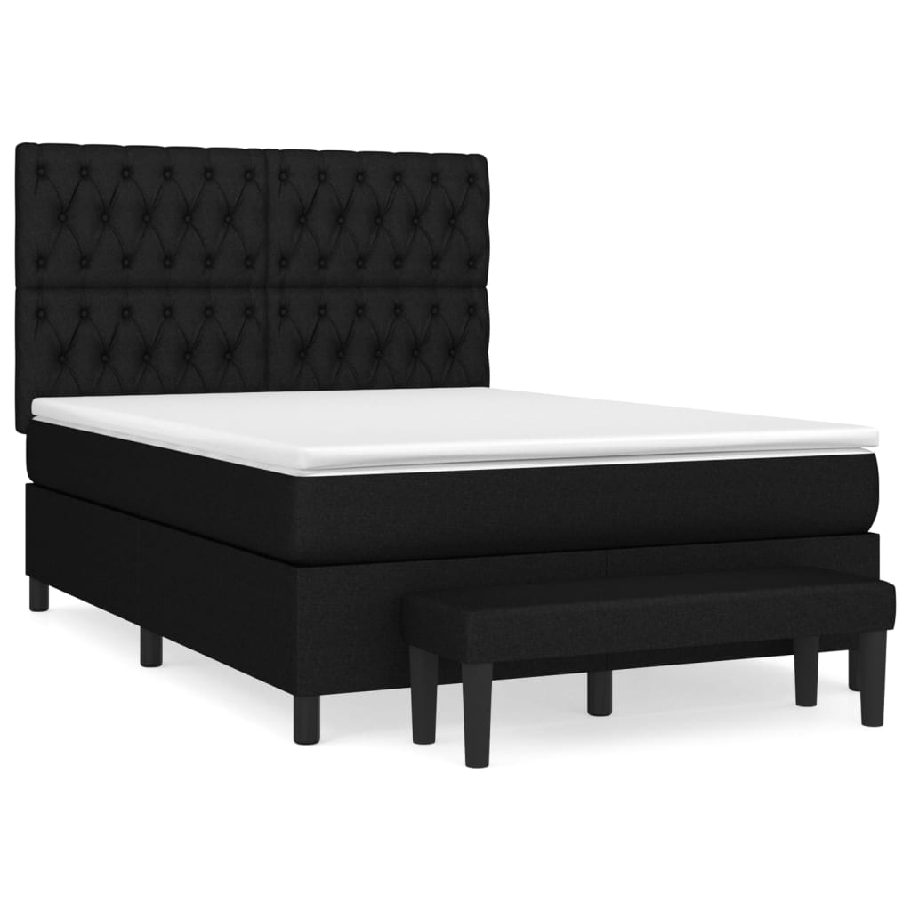 Cama box spring con colchón tela negro 140x200 cm diseño de botones