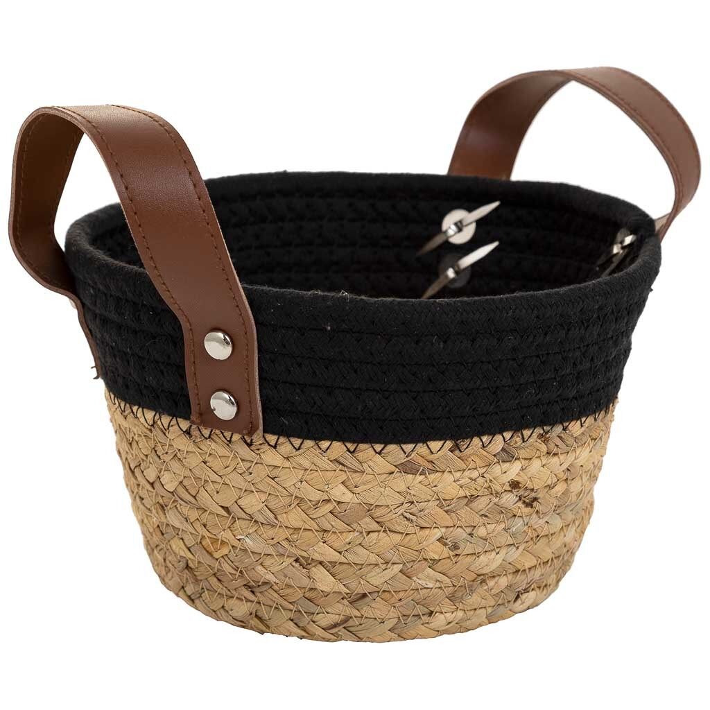 Cesto de fibra natural y algodãƒâ€œn negro d20x12/18