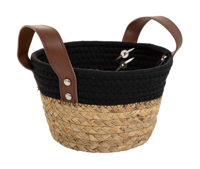 Cesto de fibra natural y algodãƒâ€œn negro d20x12/18