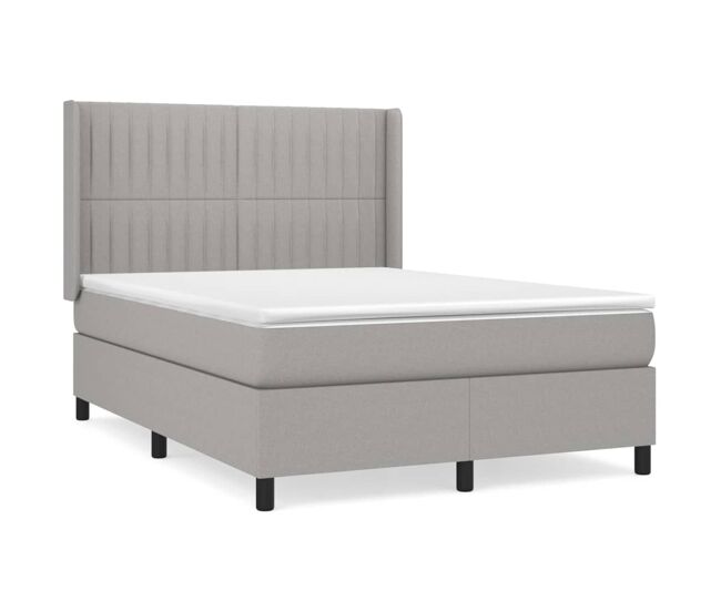 Cama box spring con colchón tela gris claro 140x200 cm rayas verticales