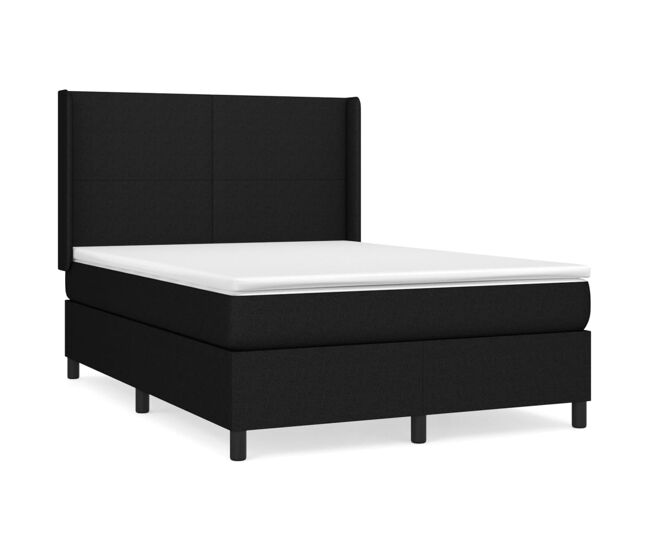 Cama box spring con colchón tela negro 140x200 cm diseño plano
