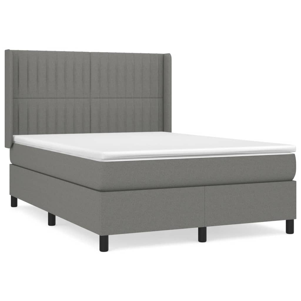 Cama box spring con colchón tela gris oscuro 140x200 cm rayas verticales