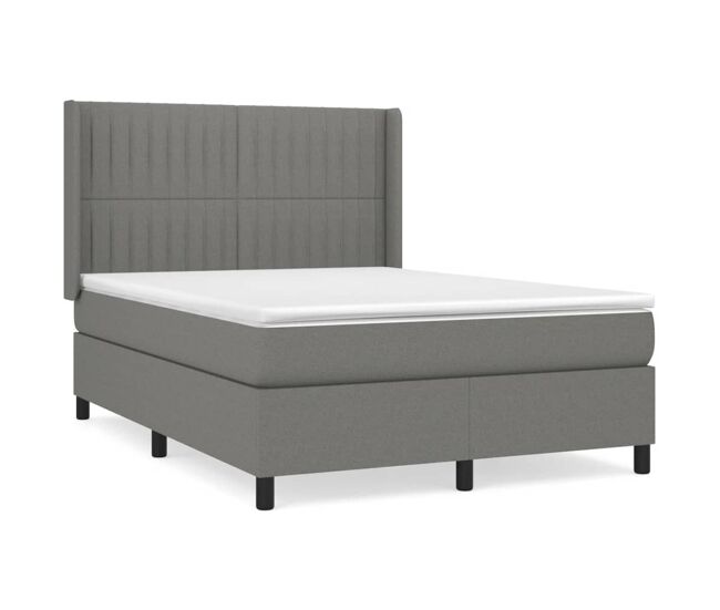 Cama box spring con colchón tela gris oscuro 140x200 cm rayas verticales