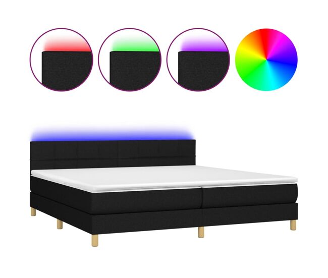 Cama box spring con colchón led tela negro 200x200 cm bloques con cuadros