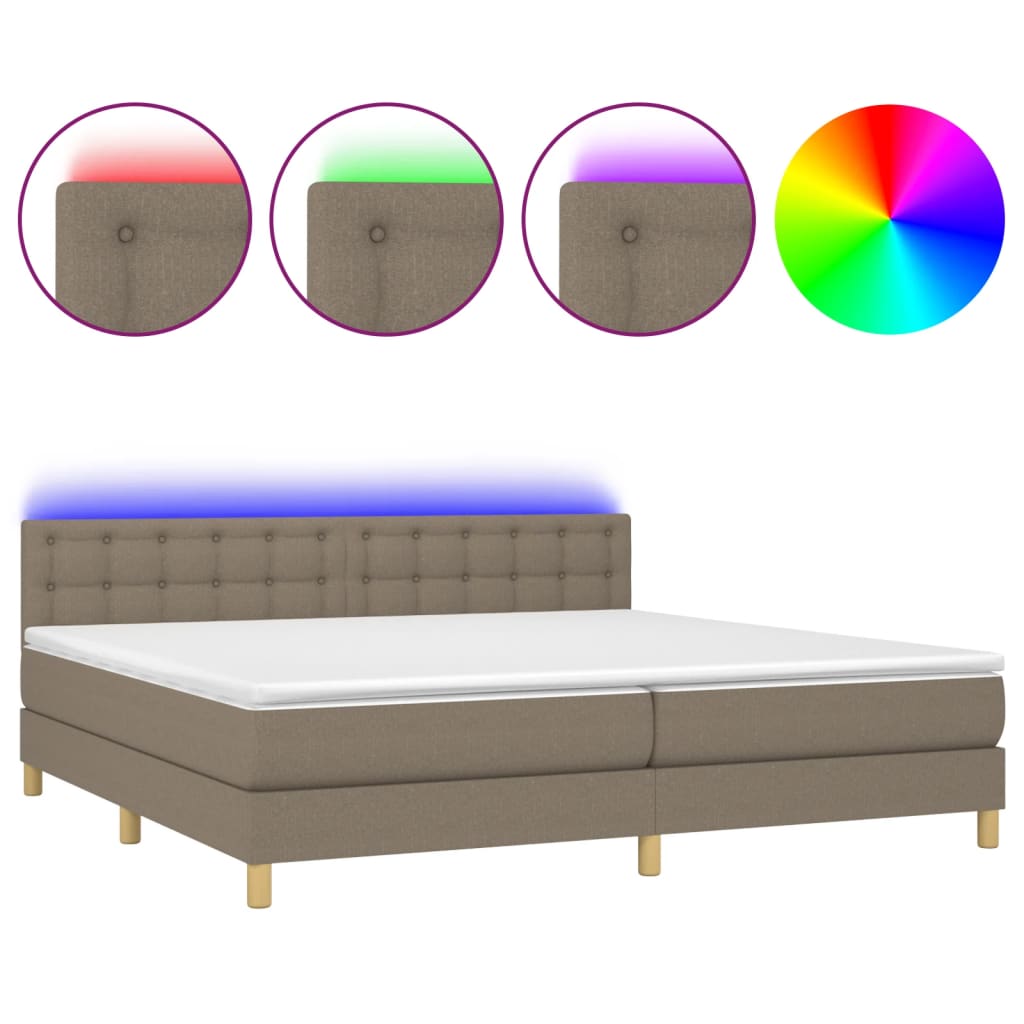cama box spring con colchon led tela gris taupe 200x200 cm botones