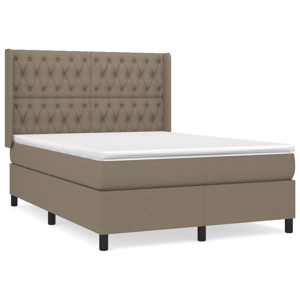 Cama box spring con colchón tela gris taupe 140x190 cm diseño de botones