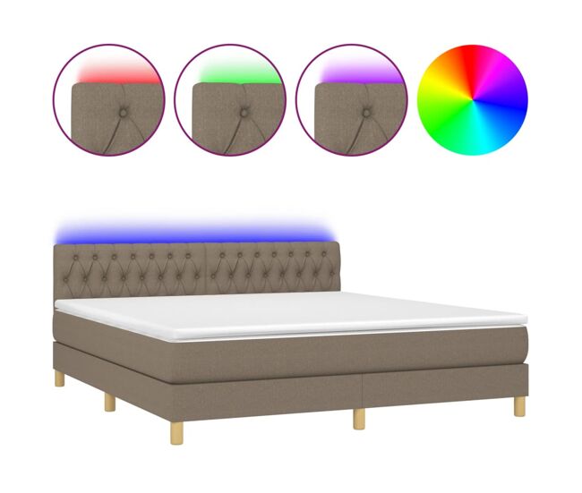 Cama box spring con colchón led tela gris taupe 160x200 cm diseño de botones