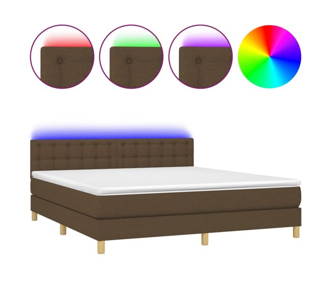 Cama box spring con colchón led tela marrón oscuro 160x200 cm botones
