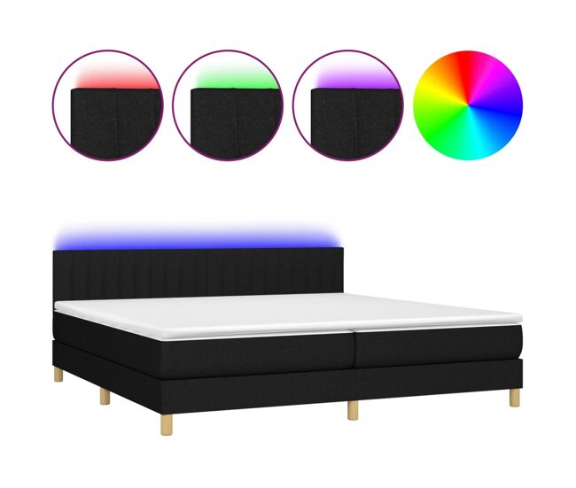 Cama box spring con colchón led tela negro 200x200 cm rayas verticales