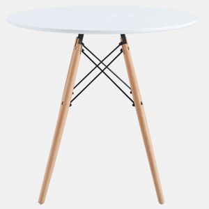 Mesa de Jantar Redonda Tower em Branco e Faia 80x75 cm
