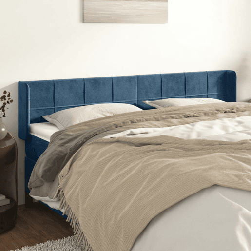 vidaXL Cabeceira de cama c abas tecido 183x16x7888cm azul-escuro vidaXL Cabeceira de cama c abas tecido 183x16x7888cm azul-escuro