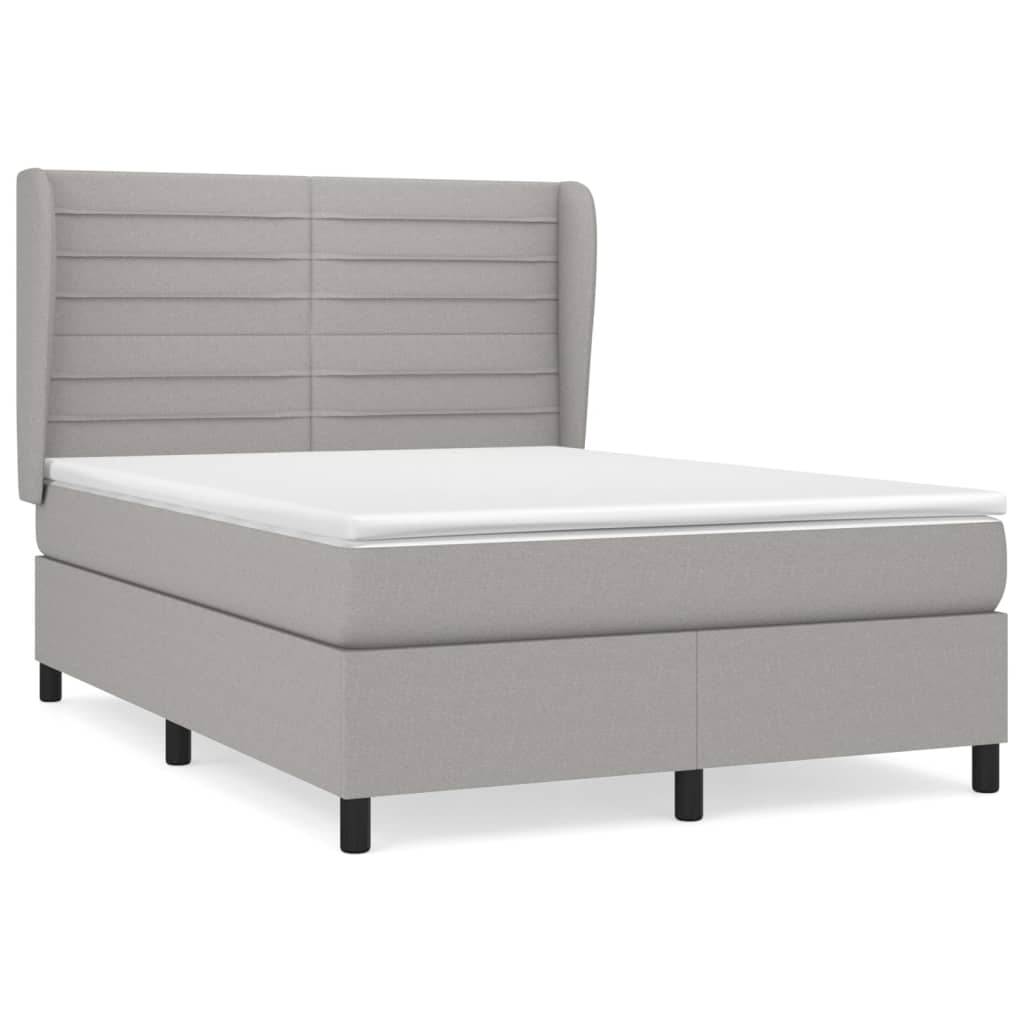 Cama box spring con colchón tela gris claro 140x190 cm rayas horizontales