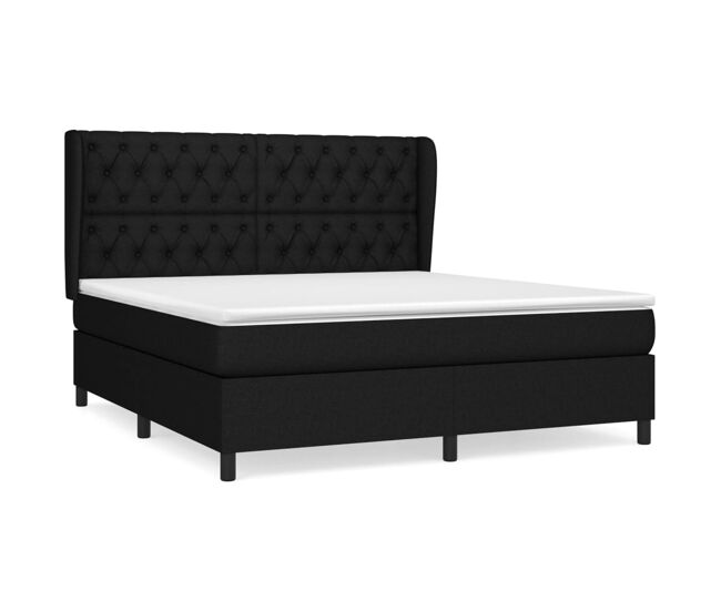 Cama box spring con colchón tela negro 160x200 cm diseño de botones