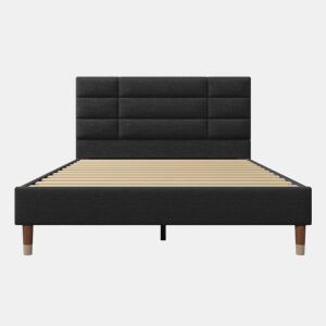 Cama de casal 140x200cm - Cama estofada em linho com estrado e cabeceira - Preto