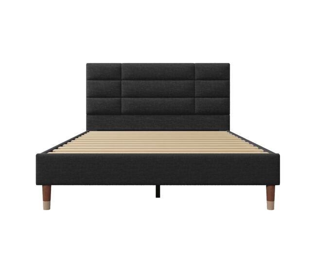 Cama doble 140x200cm - cama tapizada de lino con somier y cabecero - negro