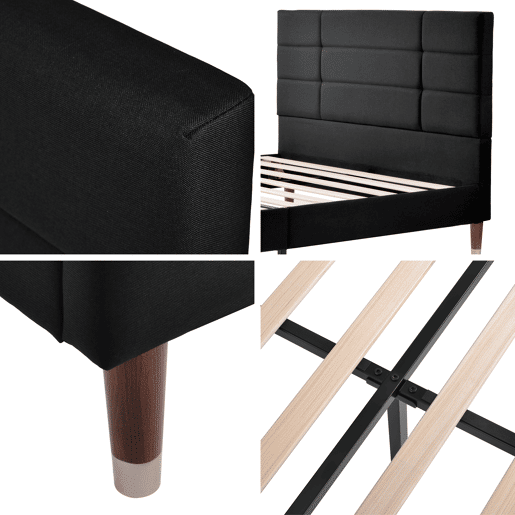 Cama de casal 140x200cm - Cama estofada em linho com estrado e cabeceira - Preto