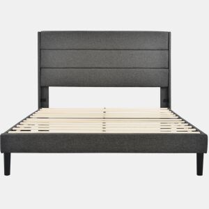 Cama estofada em linho - 140x200cm - estilo contemporâneo - Cinzento