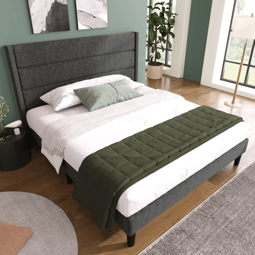Cama estofada em linho - 140x200cm - estilo contemporâneo - Cinzento